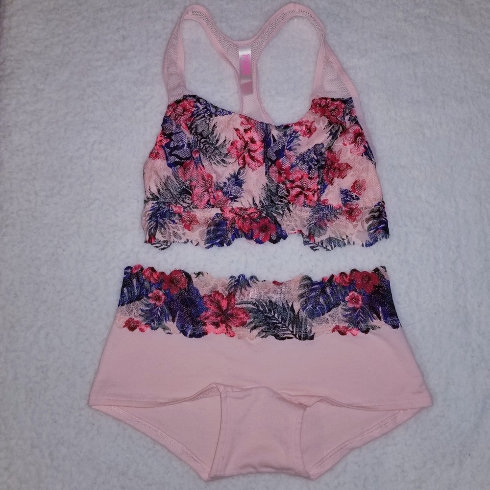 XS PINK Victoria's Secret floral print bra & panty